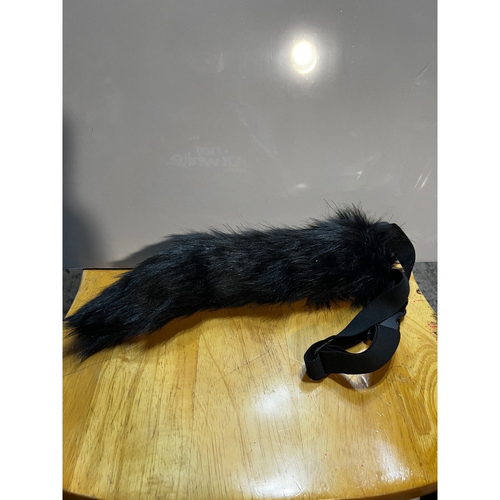 Faux Fur Animal Tail Black Adjustable Buckle Belt Cosplay Costume